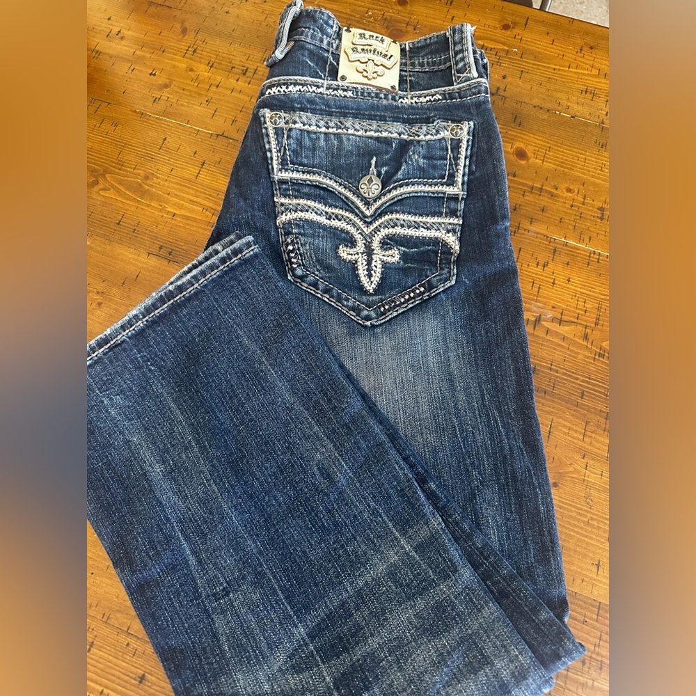 Dyson Dark Blue Boot Cut Jeans with White Embroidery